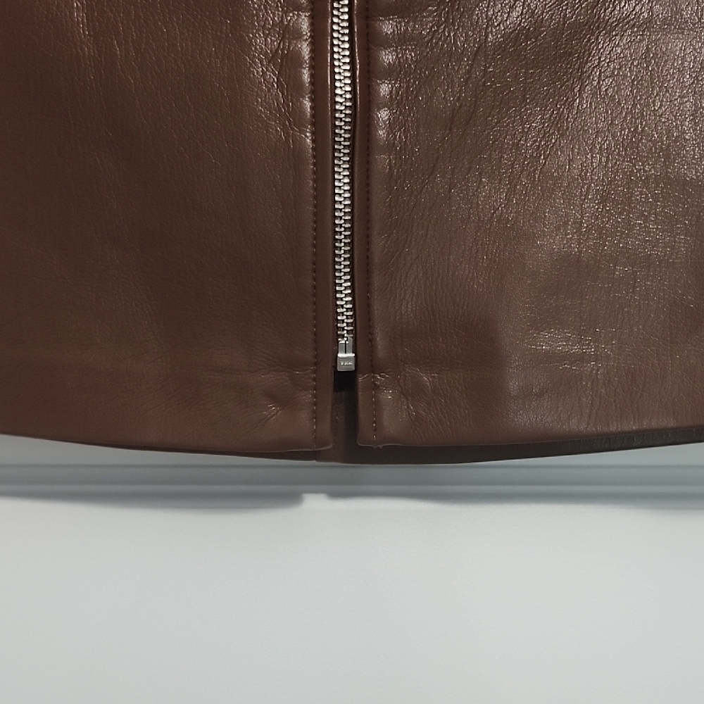 ARITZIA WILFRED Rekindle brown buttery soft faux leather mini skirt - Picture 5 of 11